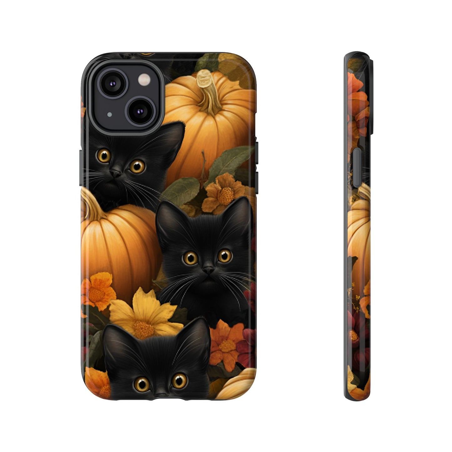 Black Cats and Pumpkins Phone Case - Cute Halloween Phone Cases - iPhone 16 15 14 13 12 11, Samsung Galaxy & Google Pixel Phone Covers