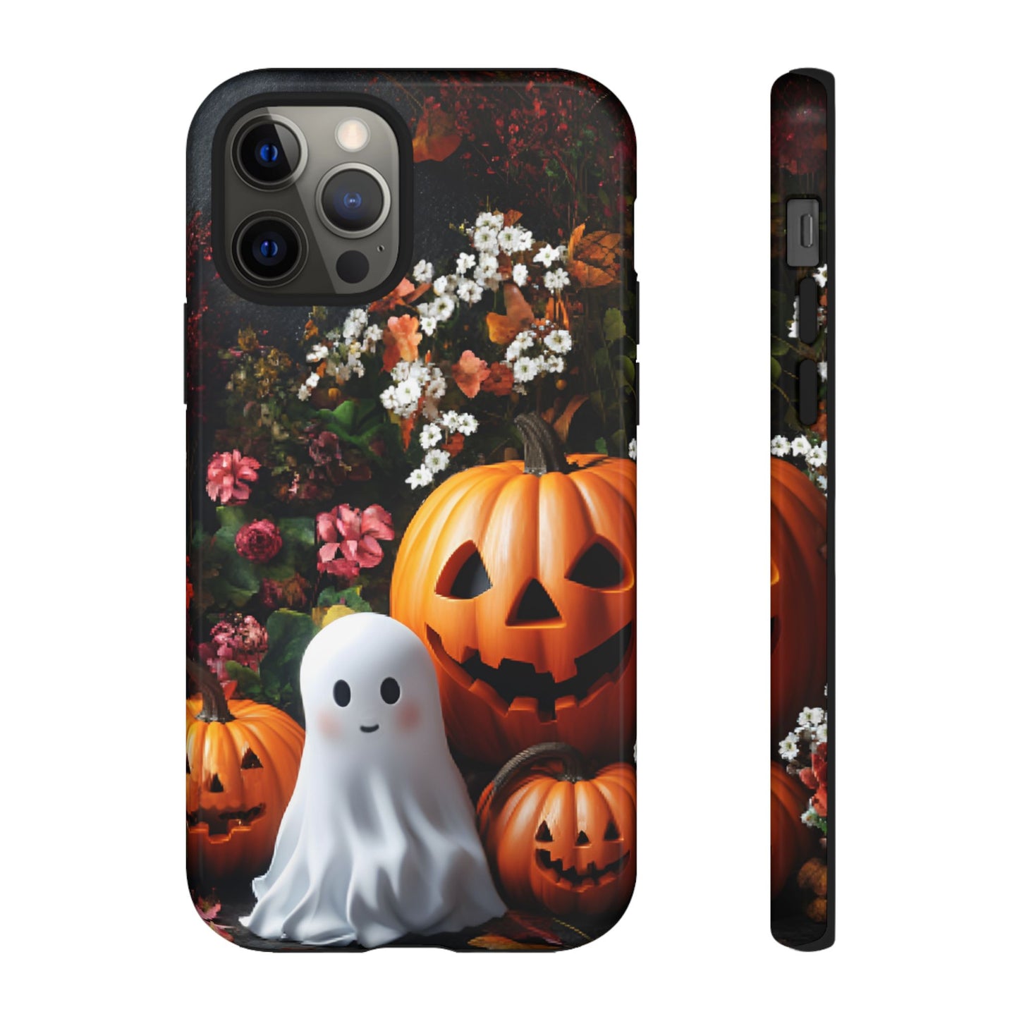 Halloween Phone Case with Cute Ghost and Pumpkins for iPhone 16 15 14 13 12 11, Samsung Galaxy & Google Pixel