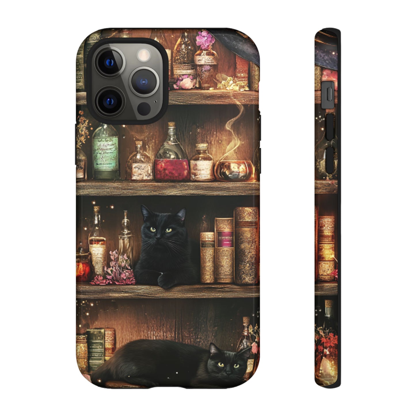 Witch Bookshelf Phone Case - Witchy Books Potions and Black Cats for iPhone 16 15 14 13 12 11, Samsung Galaxy & Google Pixel