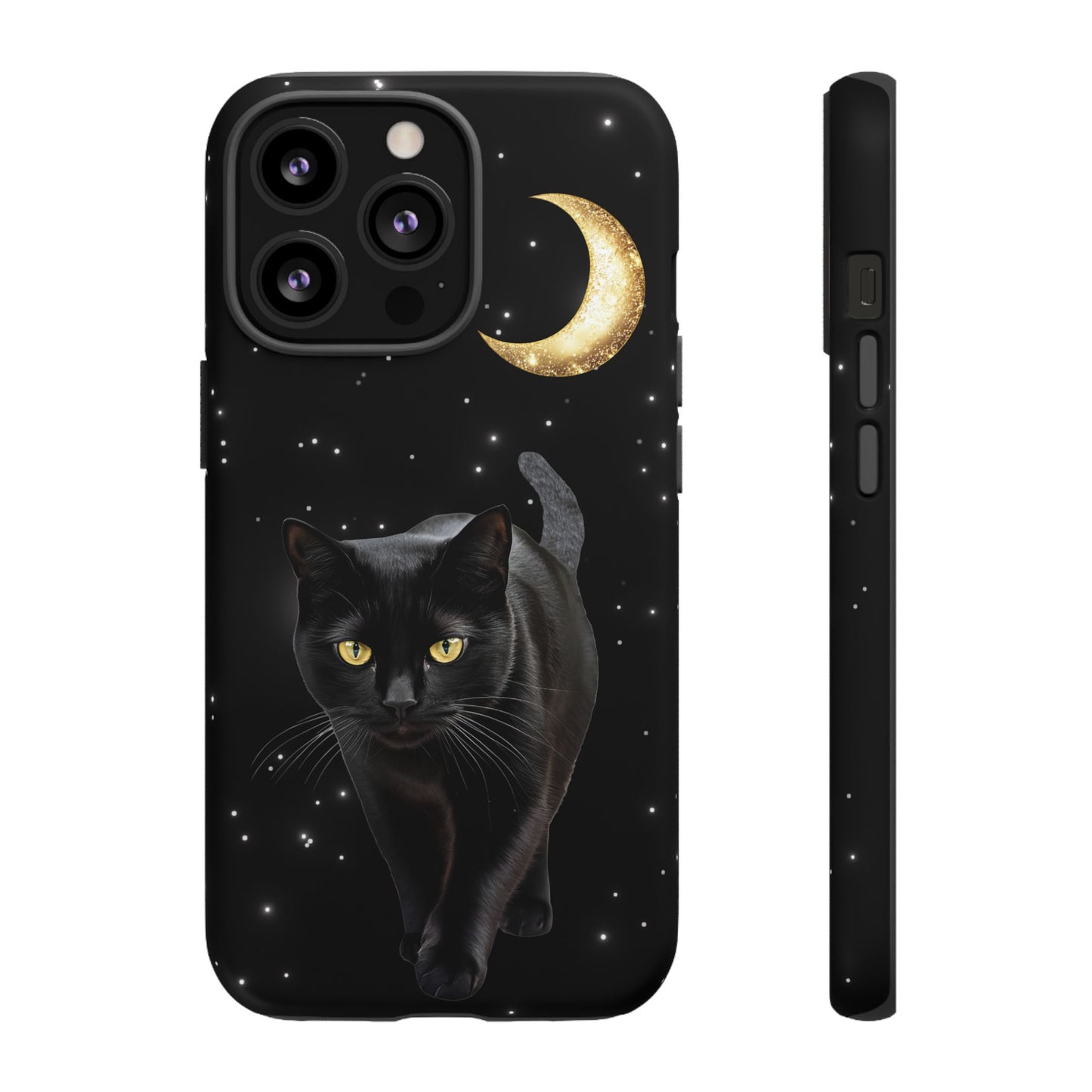 Black Cat and Moon Phone Case - Celestial Cat Lover Phone Cases for iPhone 16 15 14 13 12 11, Samsung Galaxy & Google Pixel