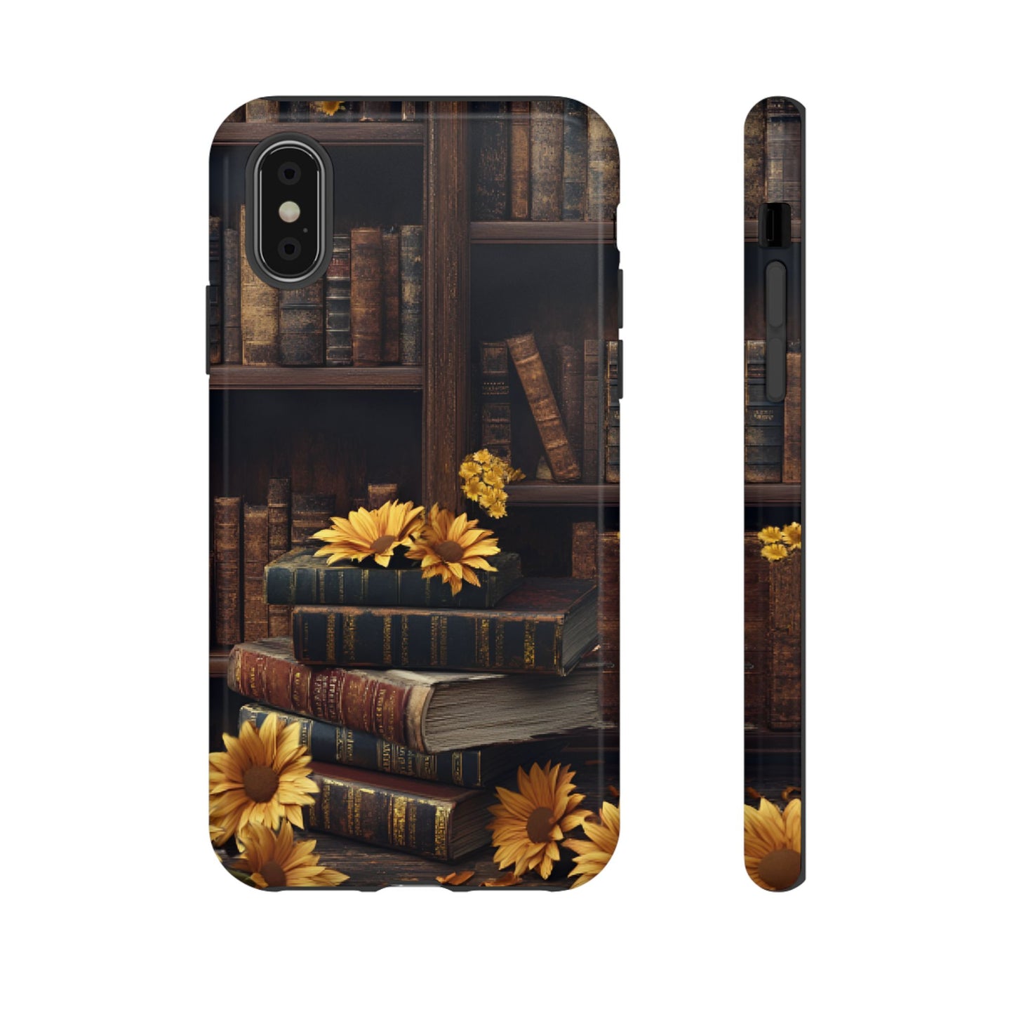 Vintage Books and Sunflowers Phone Case - Dark Academia Library Phone Cases - iPhone 16 15 14 13 12 11, Samsung Galaxy & Google Pixel Phone Covers