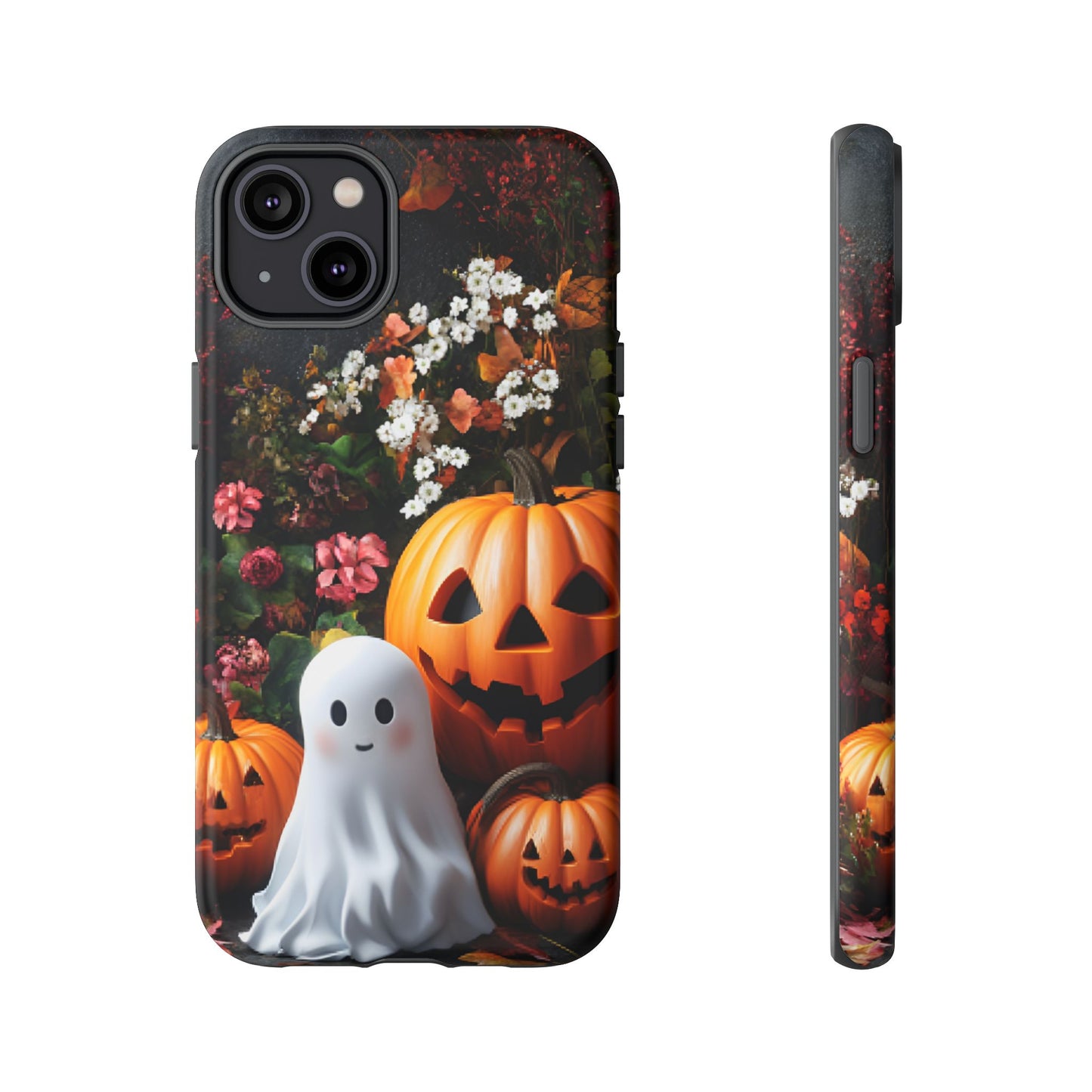 Halloween Phone Case with Cute Ghost and Pumpkins for iPhone 16 15 14 13 12 11, Samsung Galaxy & Google Pixel