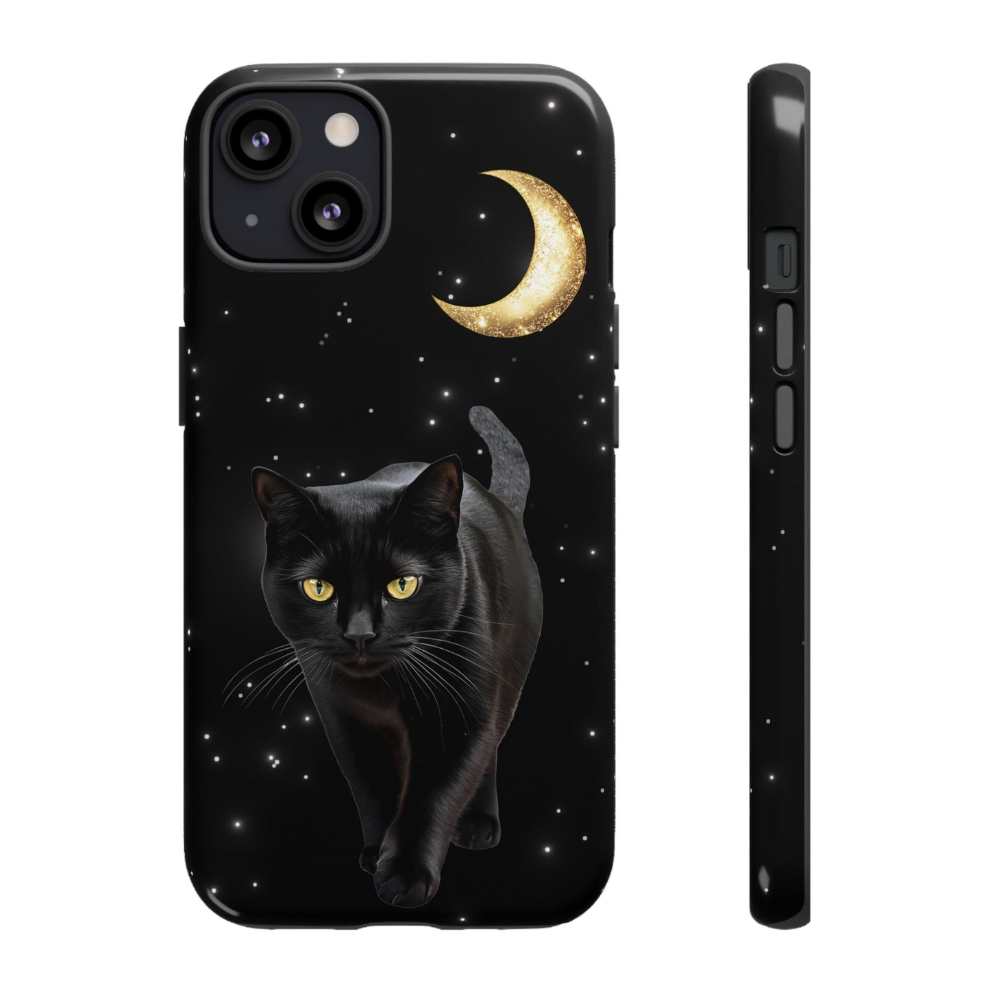 Black Cat and Moon Phone Case - Celestial Cat Lover Phone Cases for iPhone 16 15 14 13 12 11, Samsung Galaxy & Google Pixel