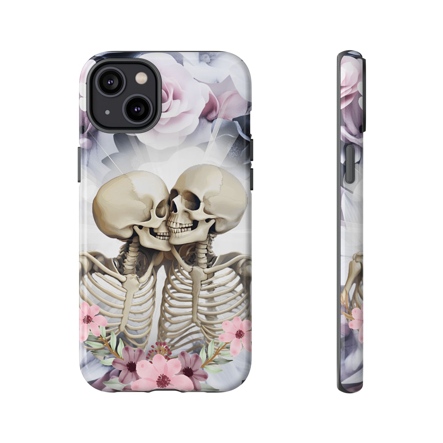 Skeleton Couple Phone Case - Floral Love Halloween Phone Cases for iPhone 16 15 14 13 12 11, Samsung Galaxy & Google Pixel