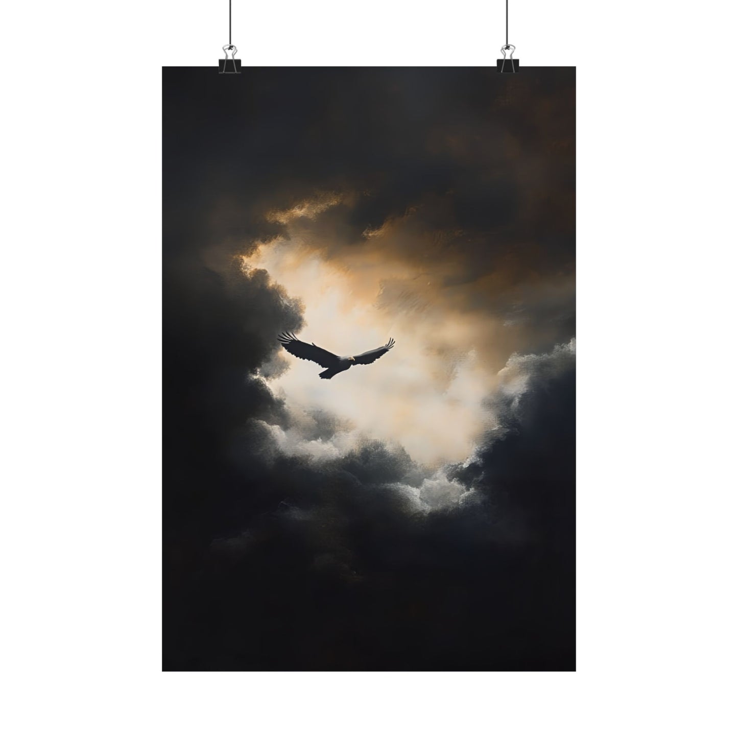 Eagle Flying Painting - Moody Wildlife Poster - Wild Bird Print - Dark Cloud Painting - Sky Wall Art