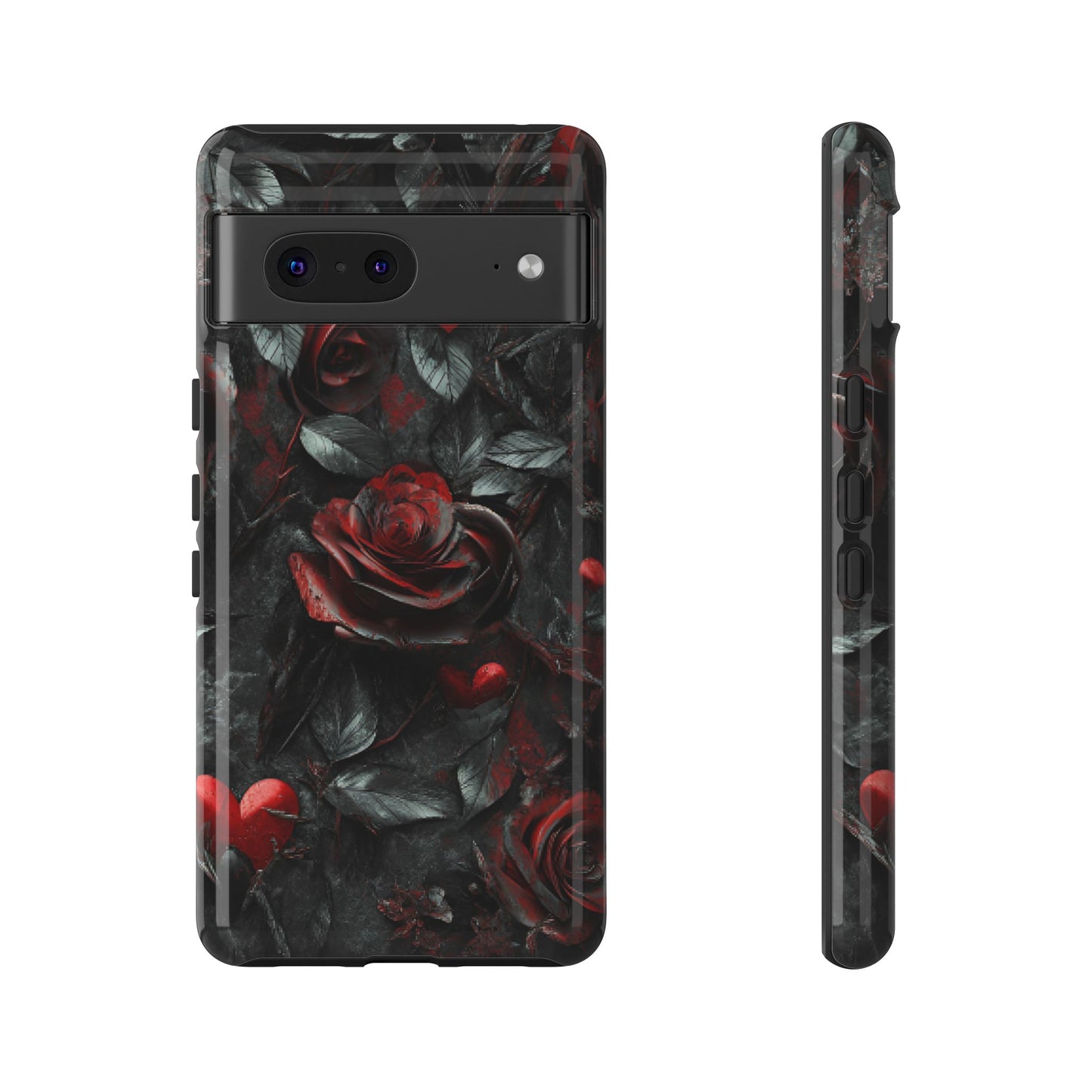 Gothic Valentine Phone Case - Dark Romance Roses and Hearts for iPhone 16 15 14 13 12 11, Samsung Galaxy & Google Pixel