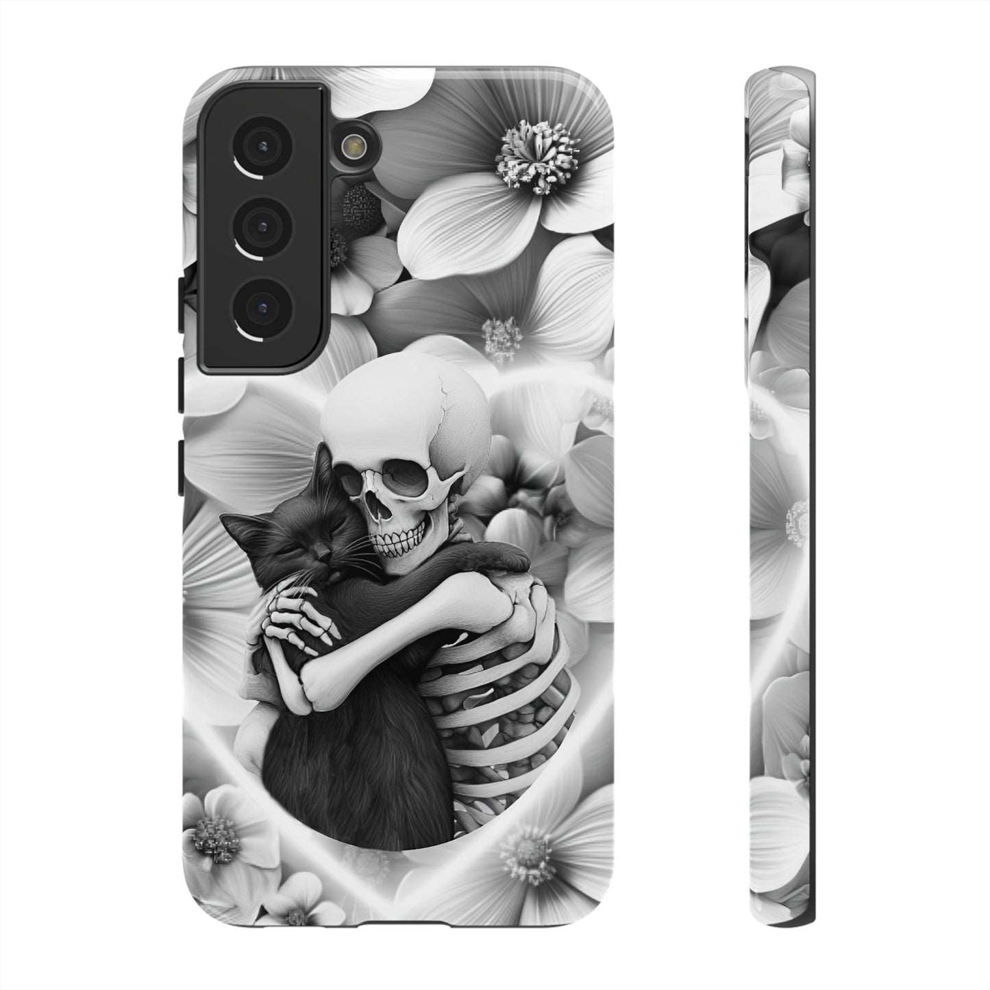 Skeleton & Black Cat Phone Case - Aesthetic Cat Lover Phone Cases- iPhone 16 15 14 13 12 11, Samsung Galaxy & Google Pixel Phone Covers