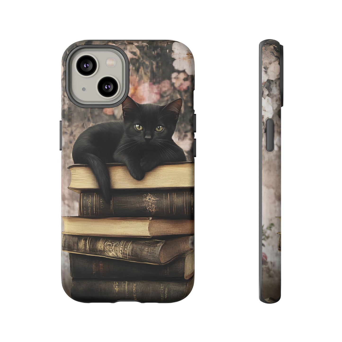 Black Cat and Books Phone Case - Vintage Dark Academia Library Phone Cases for iPhone 16 15 14 13 12 11, Samsung Galaxy & Google Pixel