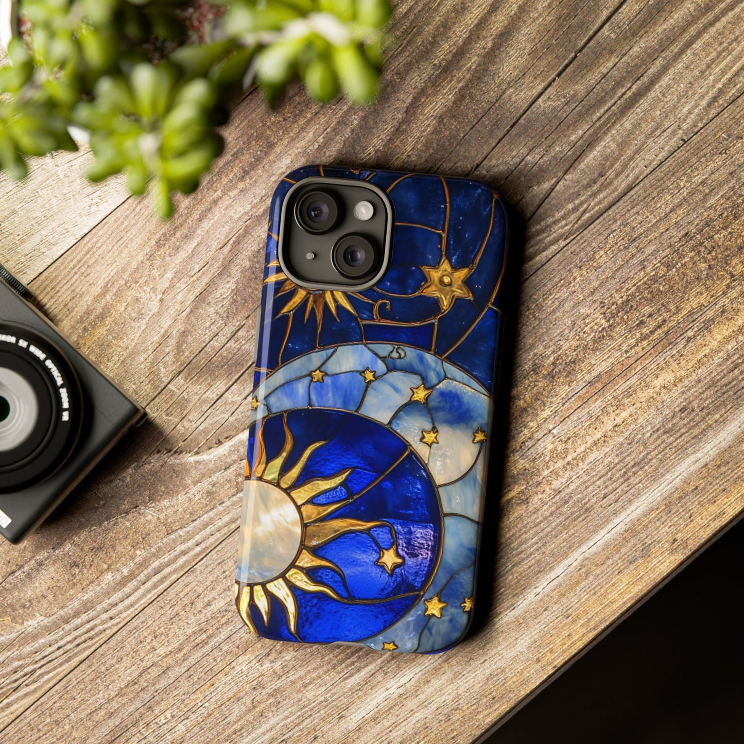 Moon and Sun Stained Glass Phone Case for iPhone 16 15 14 13 12 11, Samsung Galaxy & Google Pixel