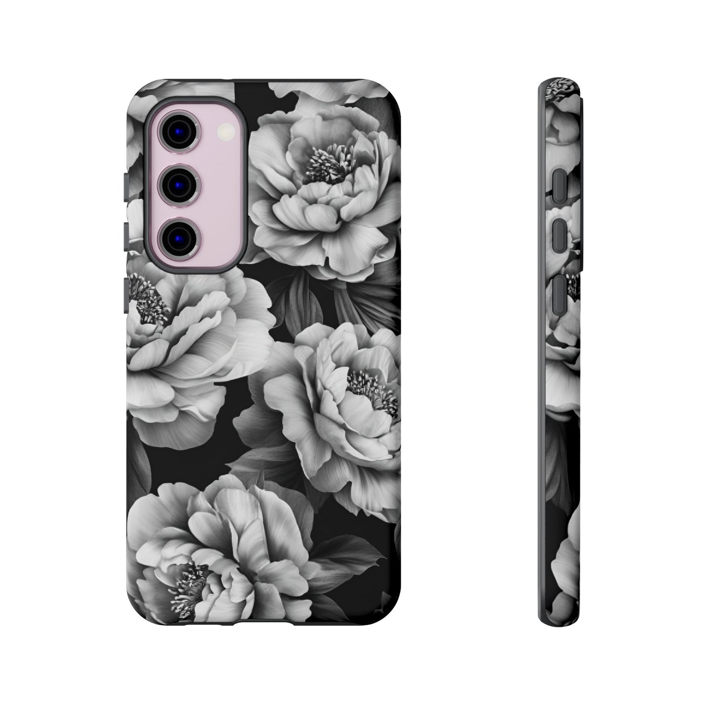 Black and White Peony Flower Phone Case - Aesthetic Dark Floral Phone Cases - iPhone 16 15 14 13 12 11, Samsung Galaxy & Google Pixel Phone Covers