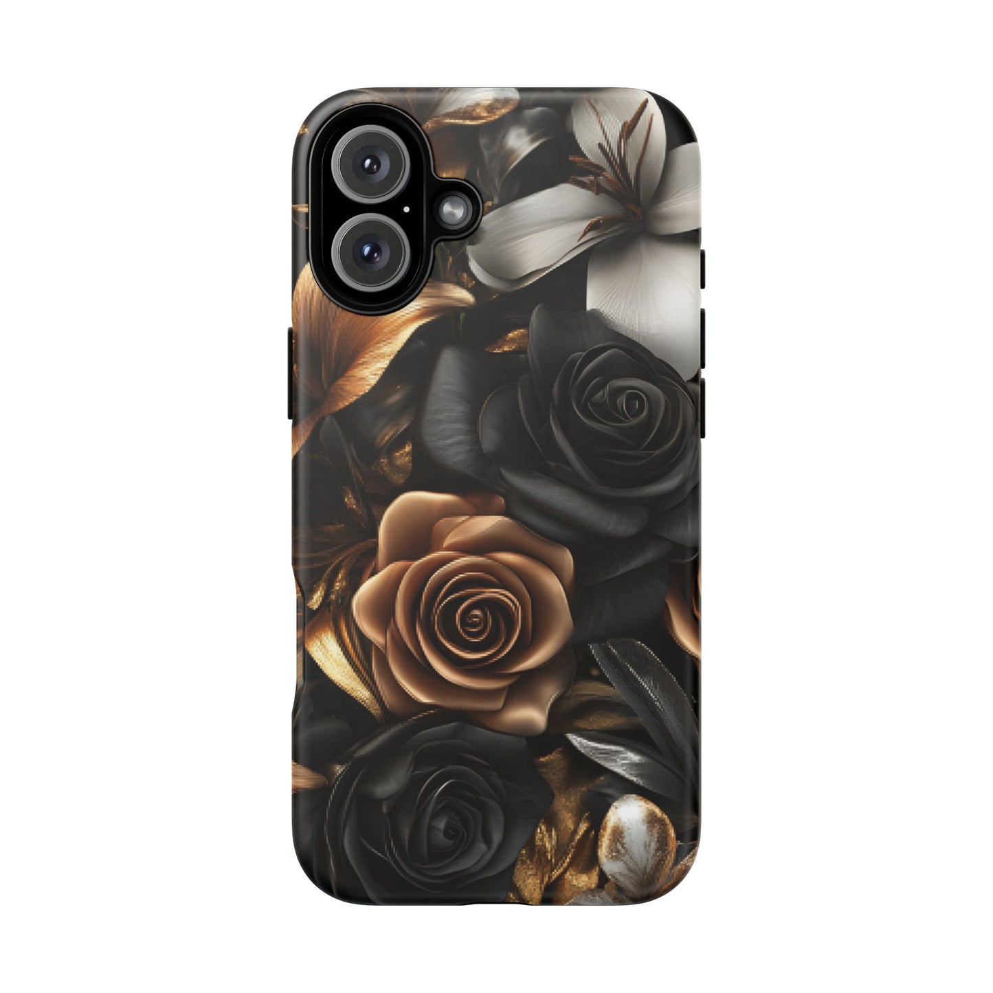 Floral Phone Case - Black and Gold Roses - iPhone 16 15 14 13 12 11, Samsung Galaxy & Google Pixel Phone Covers