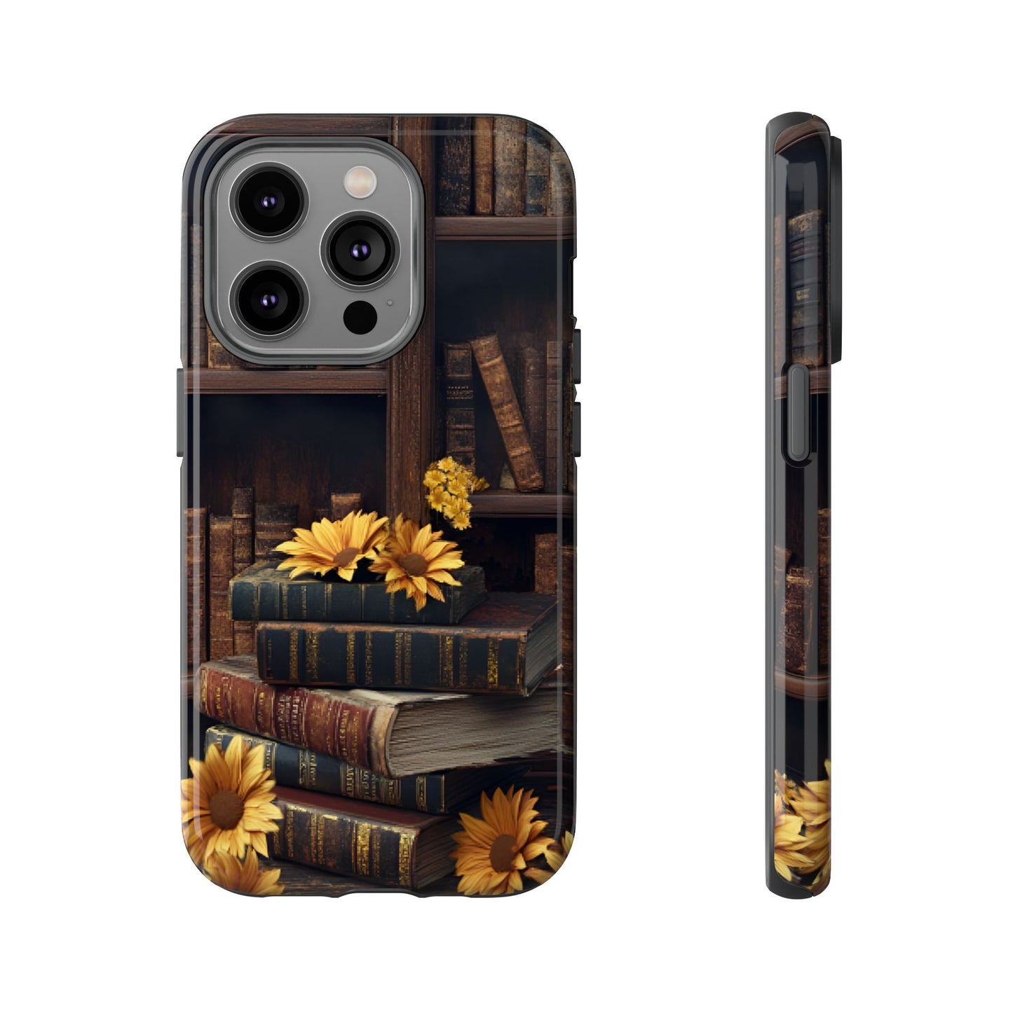 Vintage Books and Sunflowers Phone Case - Dark Academia Library Phone Cases - iPhone 16 15 14 13 12 11, Samsung Galaxy & Google Pixel Phone Covers