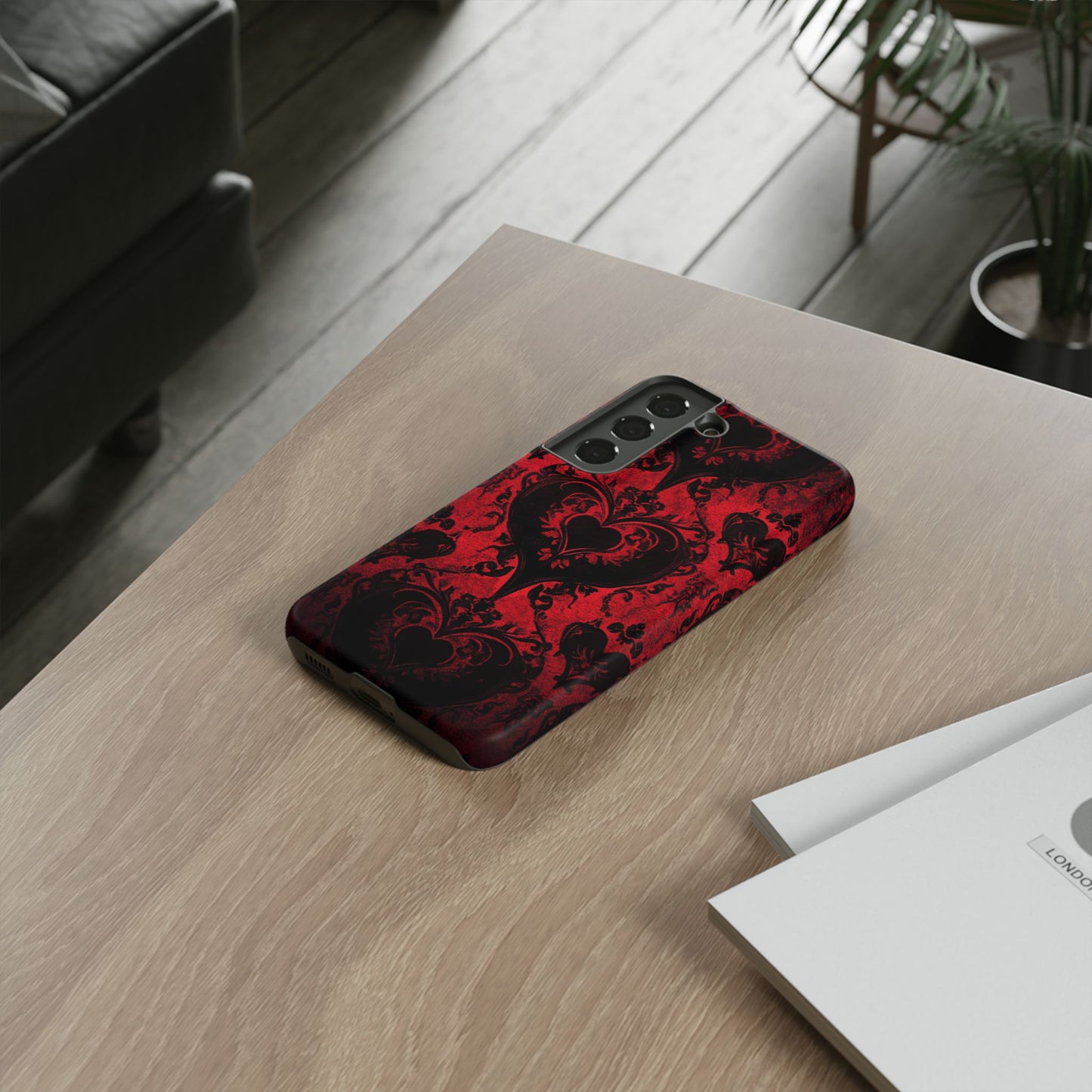 Gothic Dark Romance Phone Case - Black Hearts Phone Cover - iPhone 16 15 14 13 12 11, Samsung Galaxy & Google Pixel Phone Covers