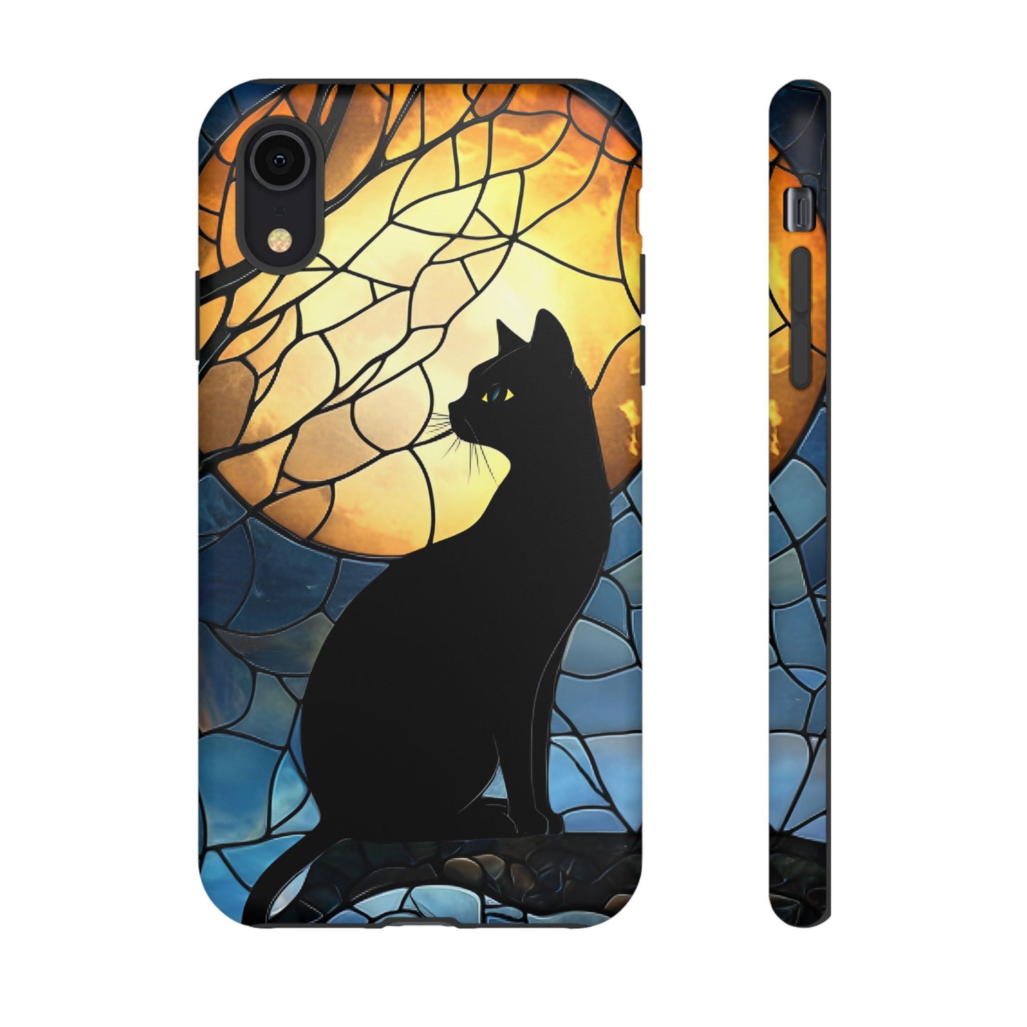 Black Cat and Moon Stained Glass Phone Case - Celestial Cat Lover Phone Cases - iPhone 16 15 14 13 12 11, Samsung Galaxy & Google Pixel Phone Covers - Boo and Bewear