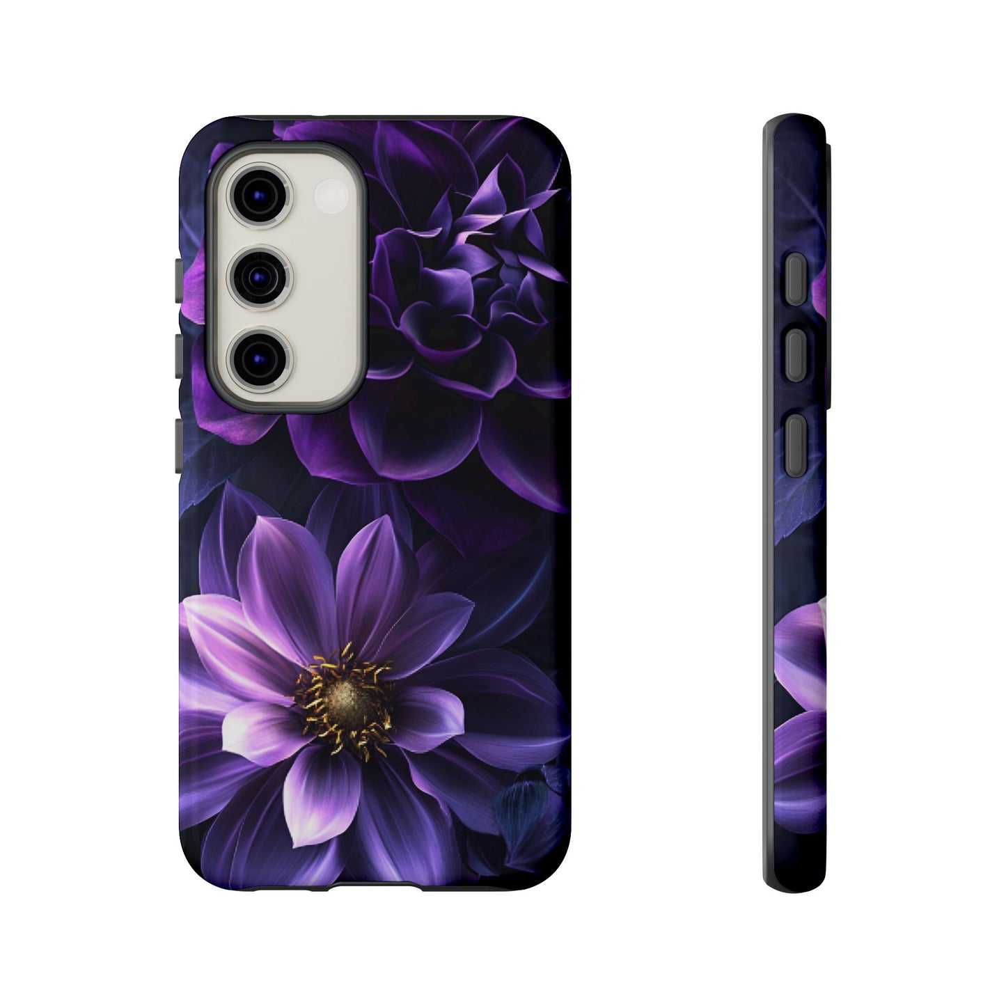 Black and Purple Flowers Phone Case - Dark Gothic Bloom Phone Cases for iPhone 16 15 14 13 12 11, Samsung Galaxy & Google Pixel