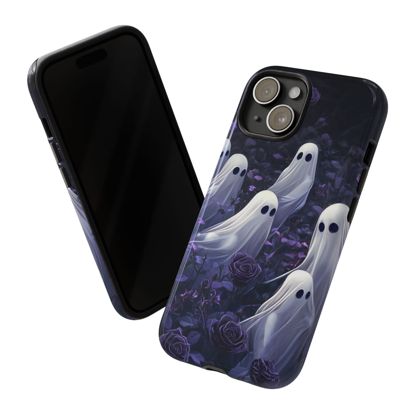 Halloween Phone Case - Ghosts in Purple Rose Garden - iPhone 16 15 14 13 12 11, Samsung Galaxy & Google Pixel Phone Covers