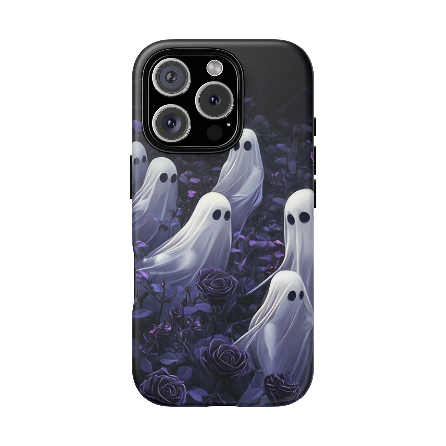 Halloween Phone Case - Ghosts in Purple Rose Garden - iPhone 16 15 14 13 12 11, Samsung Galaxy & Google Pixel Phone Covers