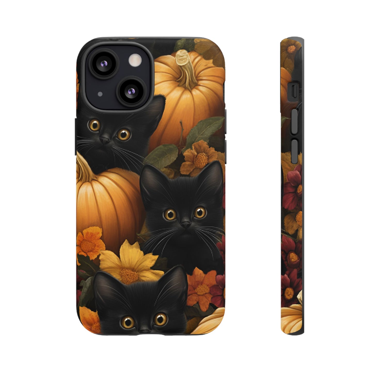 Black Cats and Pumpkins Phone Case - Cute Halloween Phone Cases - iPhone 16 15 14 13 12 11, Samsung Galaxy & Google Pixel Phone Covers