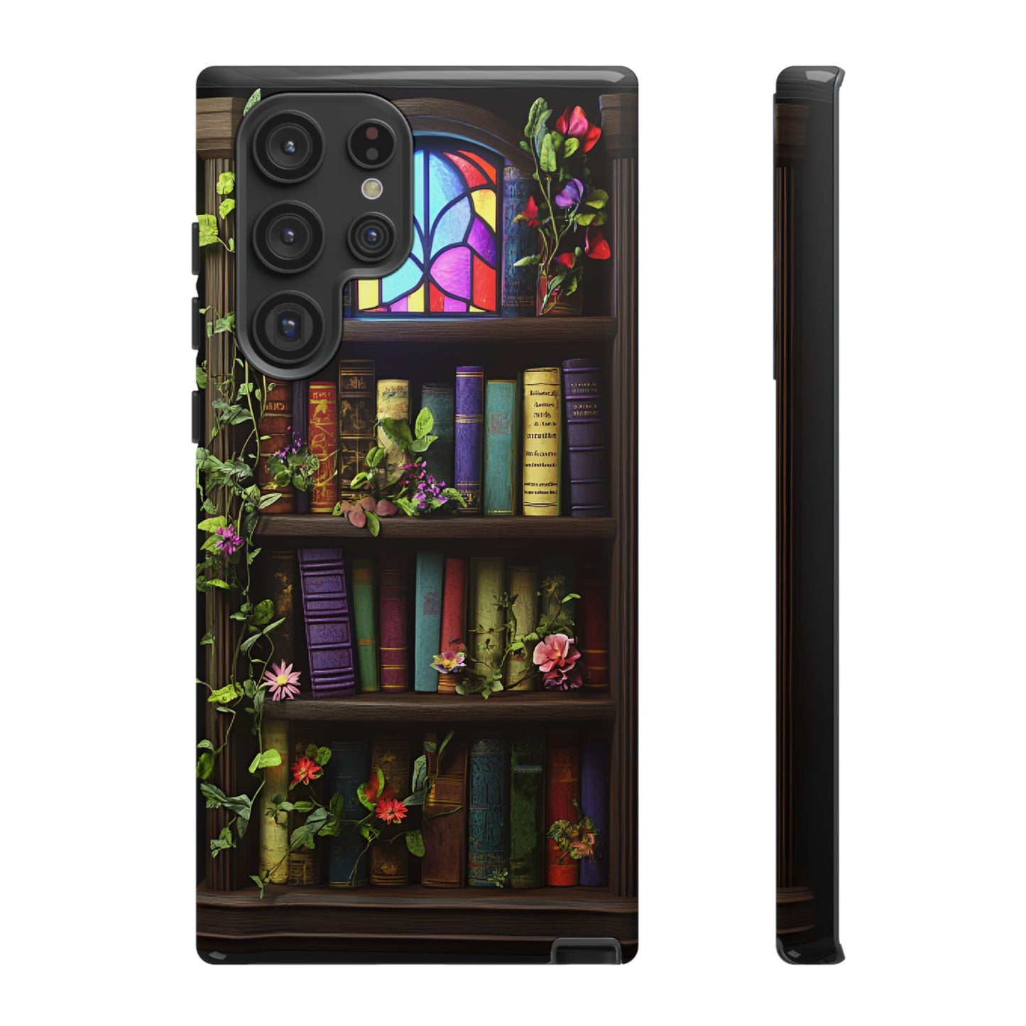 Bookshelf and Stained Glass Window Phone Case - Book Lover Phone Cases for iPhone 16 15 14 13 12 11, Samsung Galaxy & Google Pixel