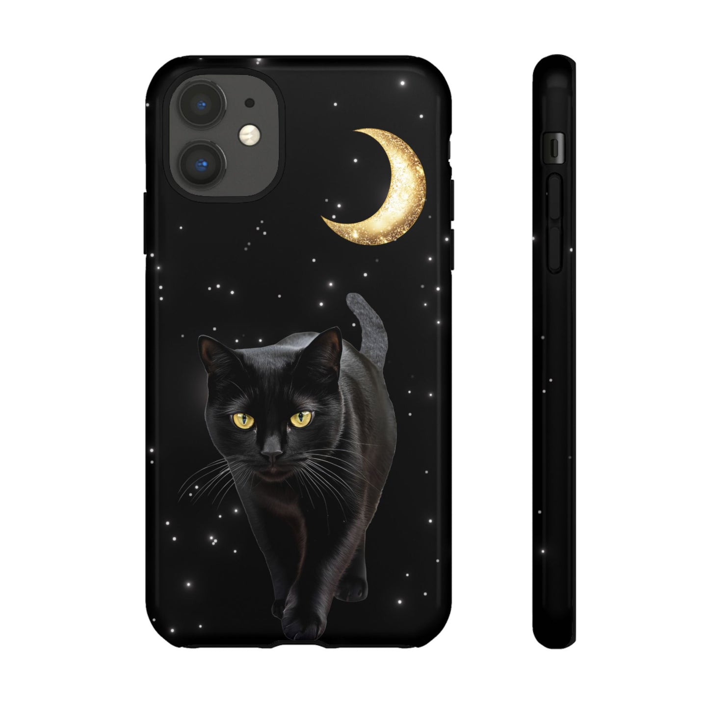 Black Cat and Moon Phone Case - Celestial Cat Lover Phone Cases for iPhone 16 15 14 13 12 11, Samsung Galaxy & Google Pixel