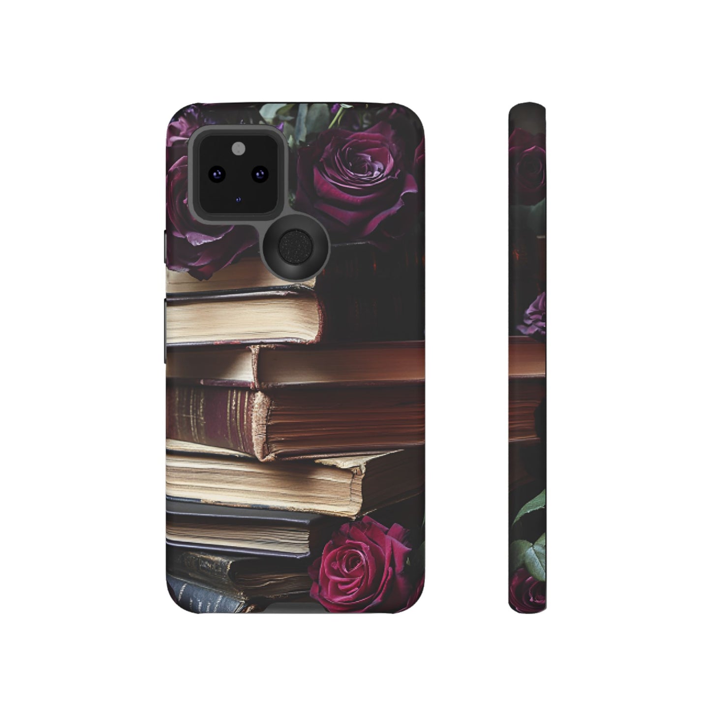 Books and Roses Phone Case - Bookish Dark Academia Phone Cover for iPhone 16 15 14 13 12 11, Samsung Galaxy & Google Pixel