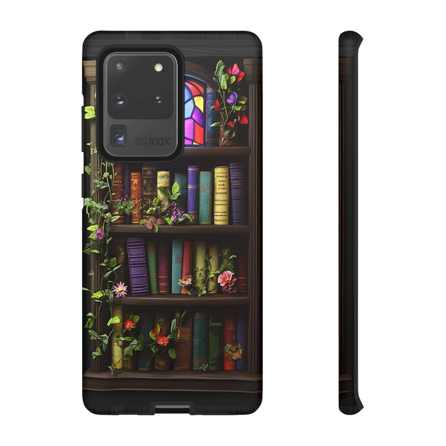 Bookshelf and Stained Glass Window Phone Case - Book Lover Phone Cases for iPhone 16 15 14 13 12 11, Samsung Galaxy & Google Pixel