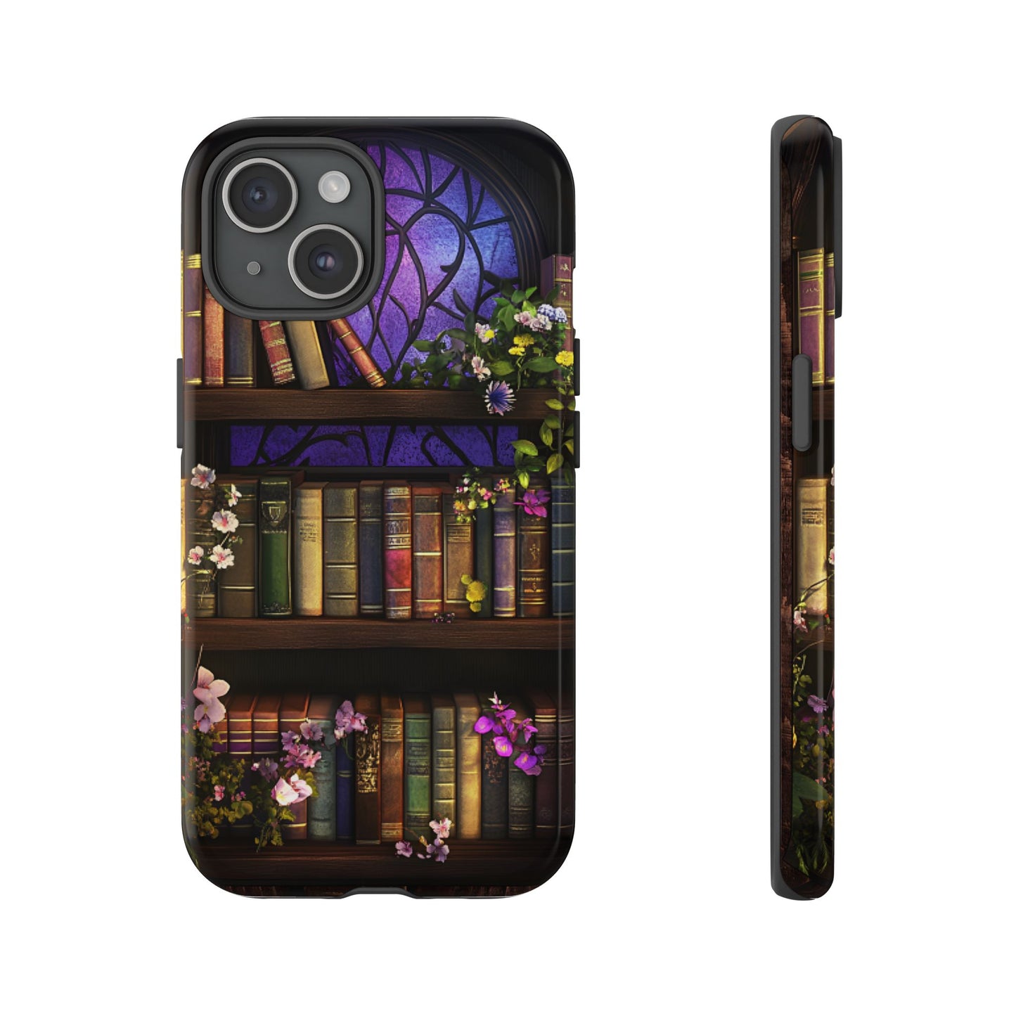 Bookshelf Phone Case - Dark Academia Stained Glass Phone Cases for iPhone 16 15 14 13 12 11, Samsung Galaxy & Google Pixel