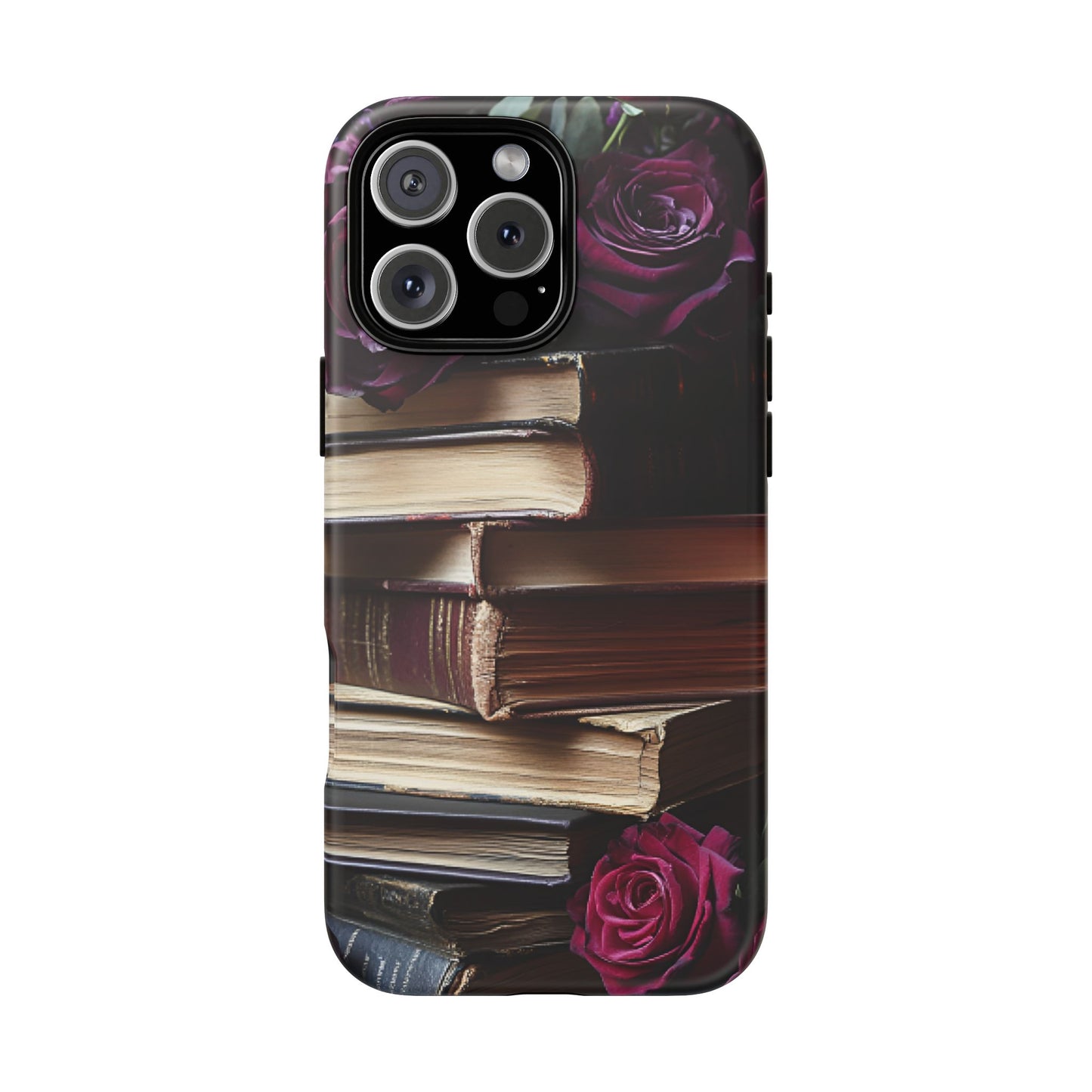 Books and Roses Phone Case - Bookish Dark Academia Phone Cover for iPhone 16 15 14 13 12 11, Samsung Galaxy & Google Pixel