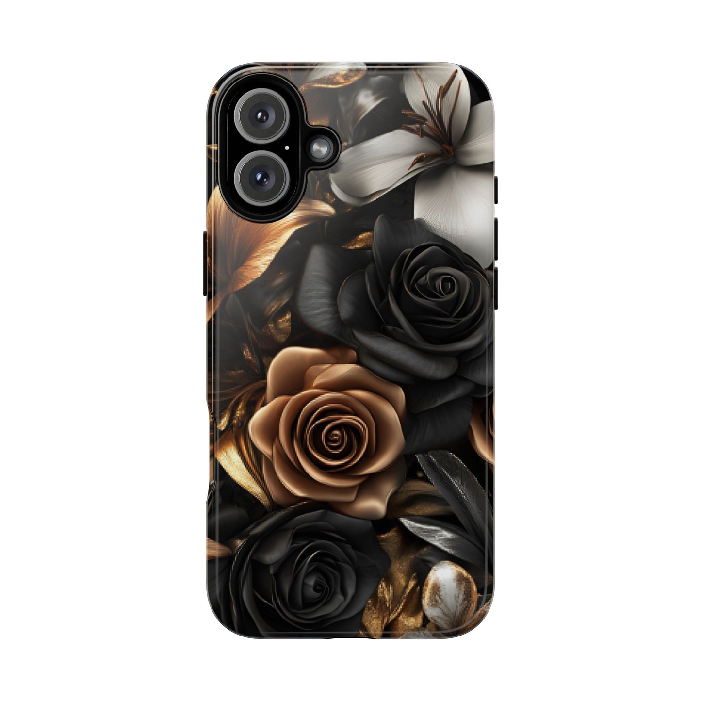 Floral Phone Case - Black and Gold Roses - iPhone 16 15 14 13 12 11, Samsung Galaxy & Google Pixel Phone Covers