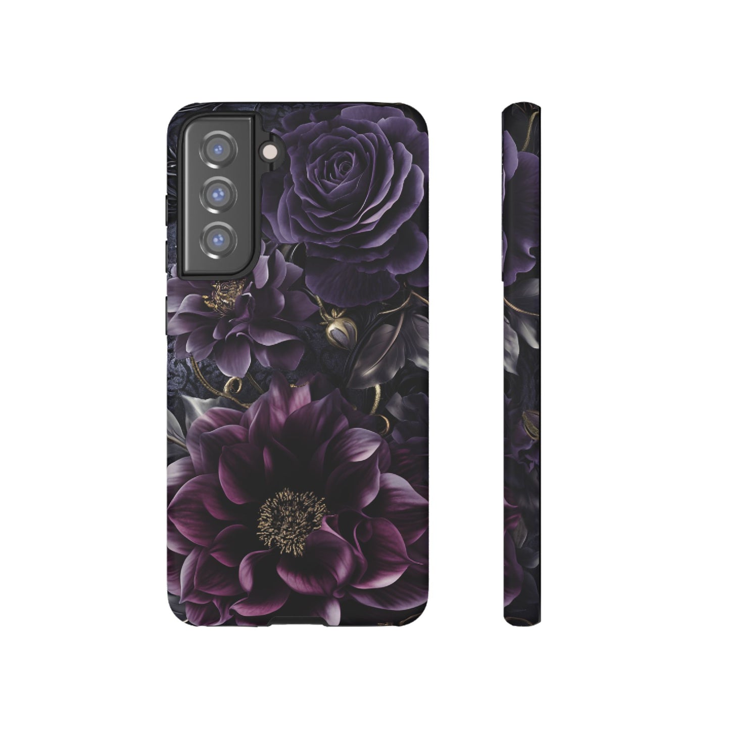 Gothic Dark Floral Phone Case - Aesthetic Purple and Gold Flowers for iPhone 16 15 14 13 12 11, Samsung Galaxy & Google Pixel