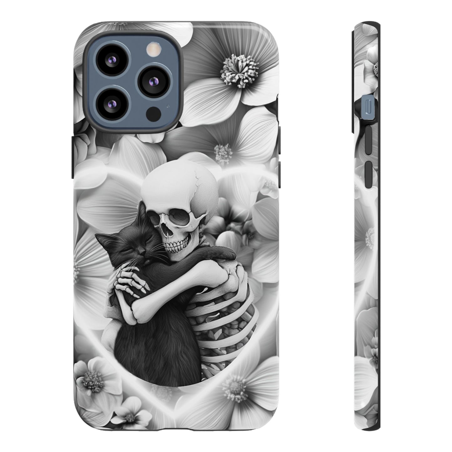 Skeleton & Black Cat Phone Case - Aesthetic Cat Lover Phone Cases- iPhone 16 15 14 13 12 11, Samsung Galaxy & Google Pixel Phone Covers