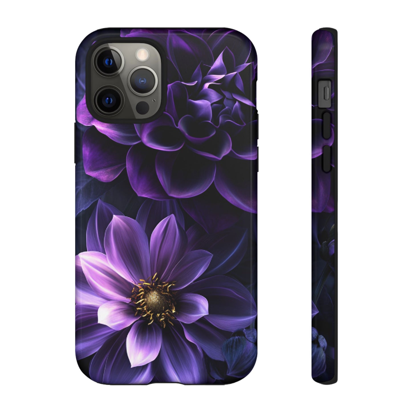 Black and Purple Flowers Phone Case - Dark Gothic Bloom Phone Cases for iPhone 16 15 14 13 12 11, Samsung Galaxy & Google Pixel