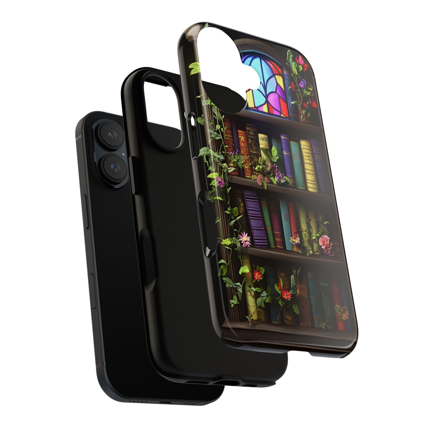 Bookshelf and Stained Glass Window Phone Case - Book Lover Phone Cases for iPhone 16 15 14 13 12 11, Samsung Galaxy & Google Pixel