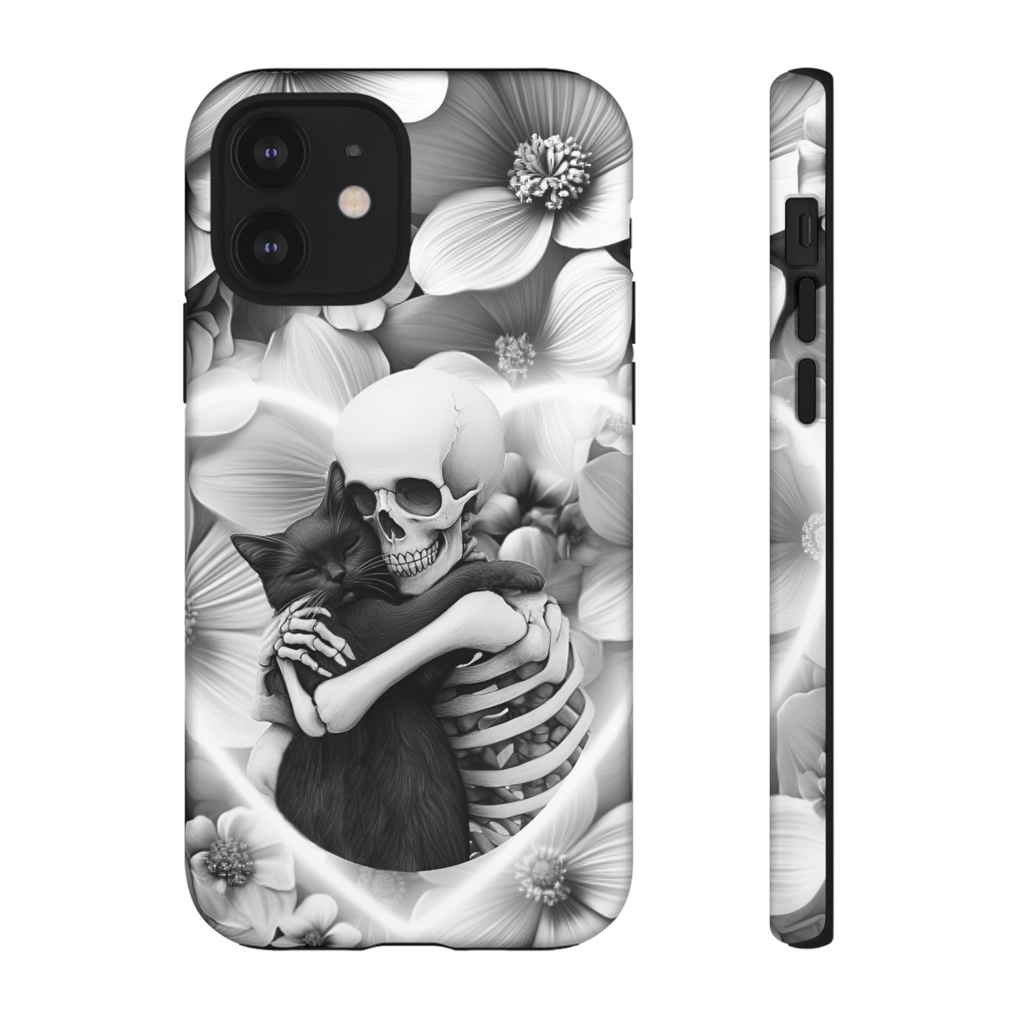 Skeleton & Black Cat Phone Case - Aesthetic Cat Lover Phone Cases- iPhone 16 15 14 13 12 11, Samsung Galaxy & Google Pixel Phone Covers