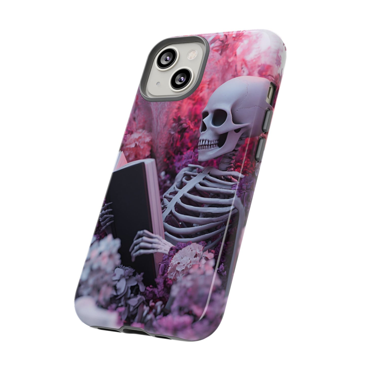 Bookish Skeleton Phone Case - Spooky Floral Halloween Phone Cases - Phone 16 15 14 13 12 11, Samsung Galaxy & Google Pixel Phone Covers