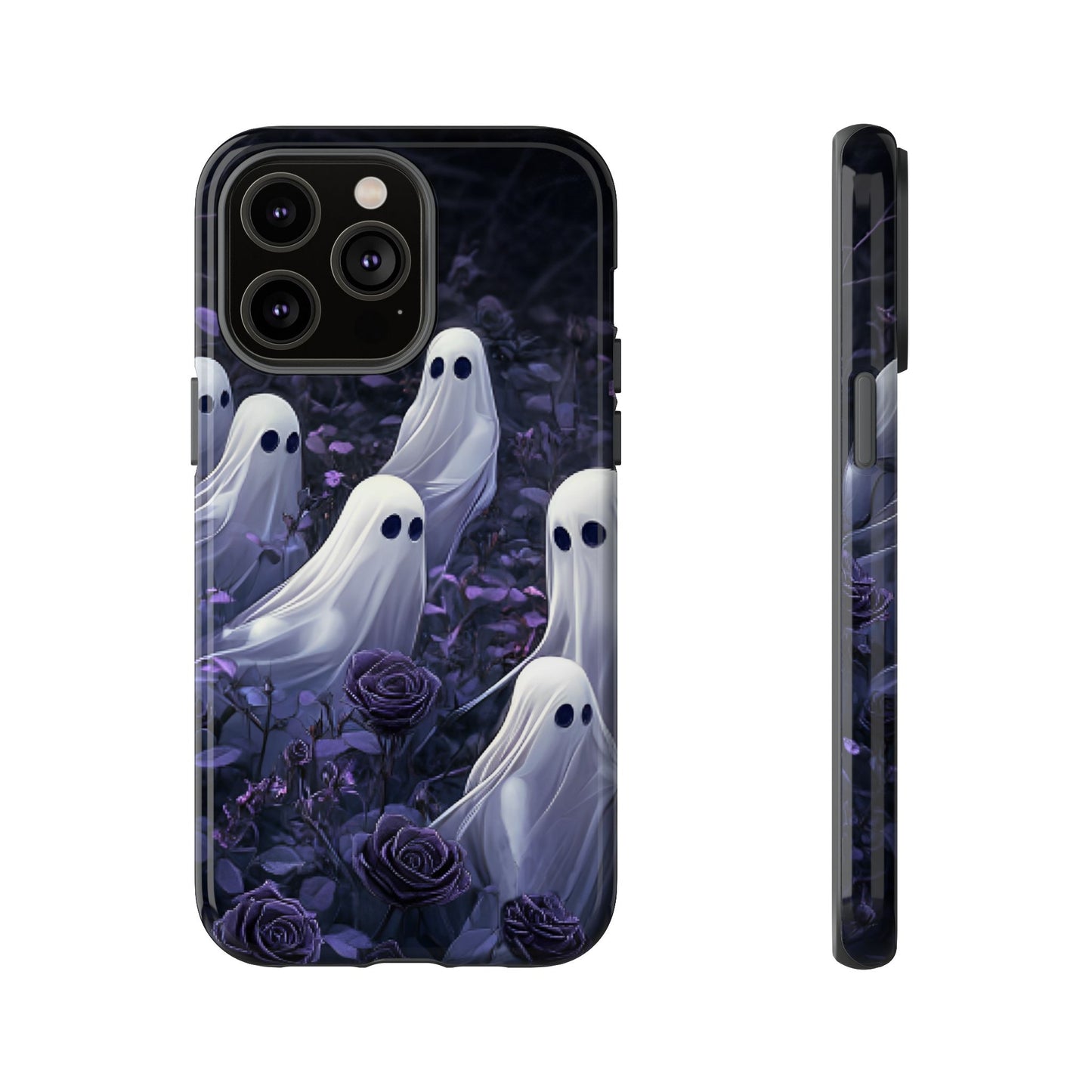 Halloween Phone Case - Ghosts in Purple Rose Garden for iPhone 16 15 14 13 12 11, Samsung Galaxy & Google Pixel Phone Covers