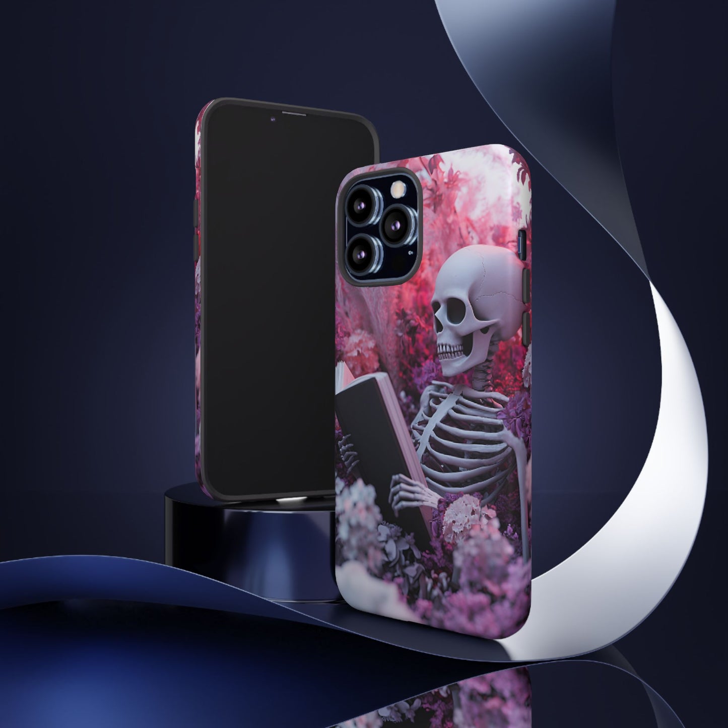 Bookish Skeleton Phone Case - Spooky Floral Halloween Phone Cases - Phone 16 15 14 13 12 11, Samsung Galaxy & Google Pixel Phone Covers