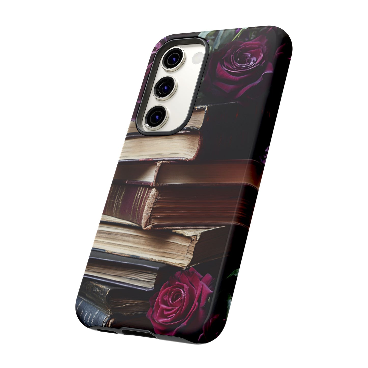 Books and Roses Phone Case - Bookish Dark Academia Phone Cover for iPhone 16 15 14 13 12 11, Samsung Galaxy & Google Pixel