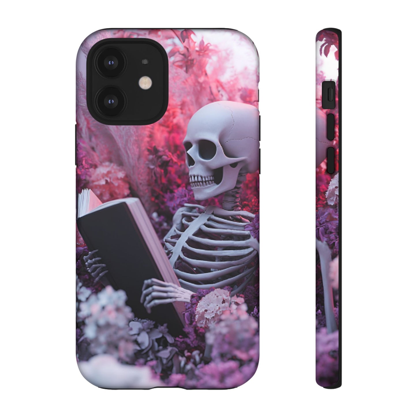 Bookish Skeleton Phone Case - Spooky Floral Halloween Phone Cases - Phone 16 15 14 13 12 11, Samsung Galaxy & Google Pixel Phone Covers