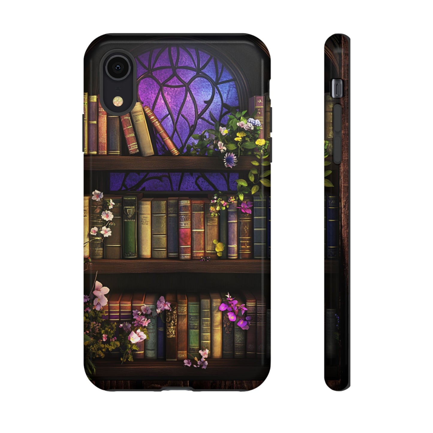 Bookshelf Phone Case - Dark Academia Stained Glass Phone Cases - iPhone 16 15 14 13 12 11, Samsung Galaxy & Google Pixel Phone Covers - Boo and Bewear