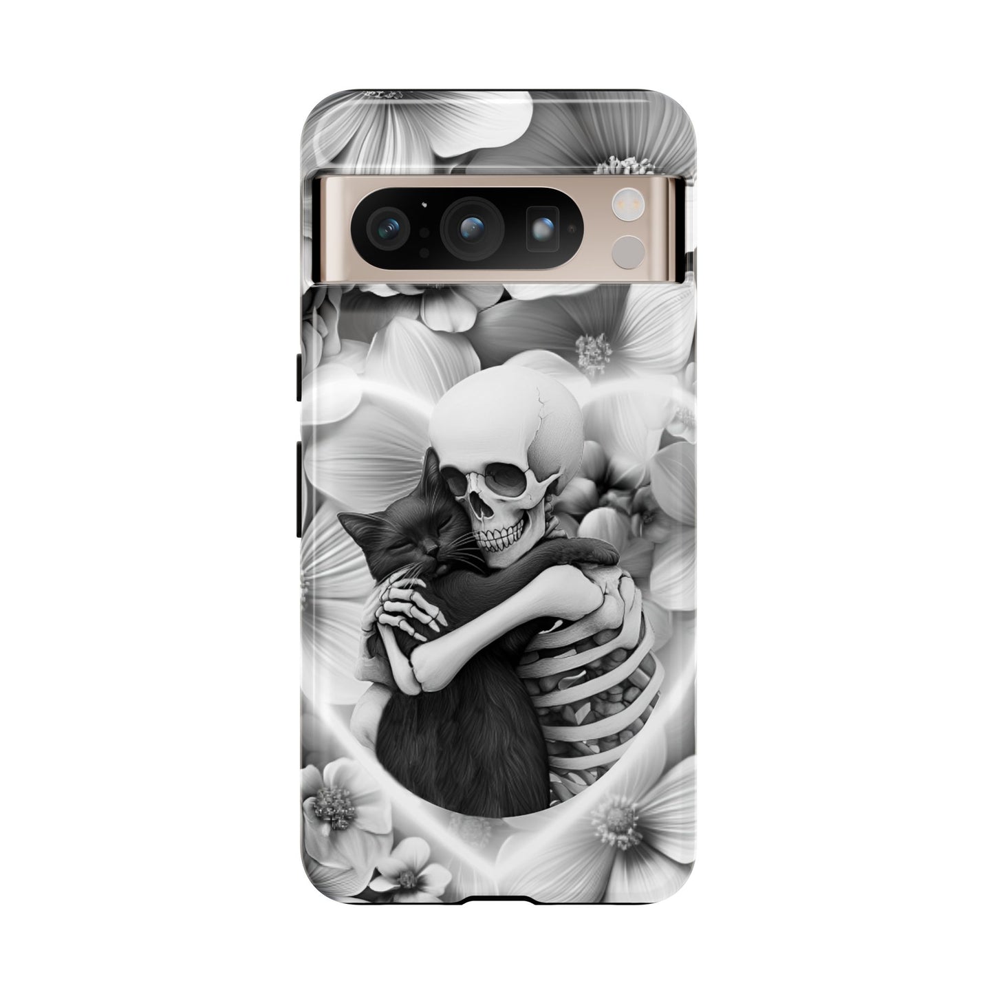 Skeleton & Black Cat Phone Case - Aesthetic Cat Lover Phone Cases- iPhone 16 15 14 13 12 11, Samsung Galaxy & Google Pixel Phone Covers