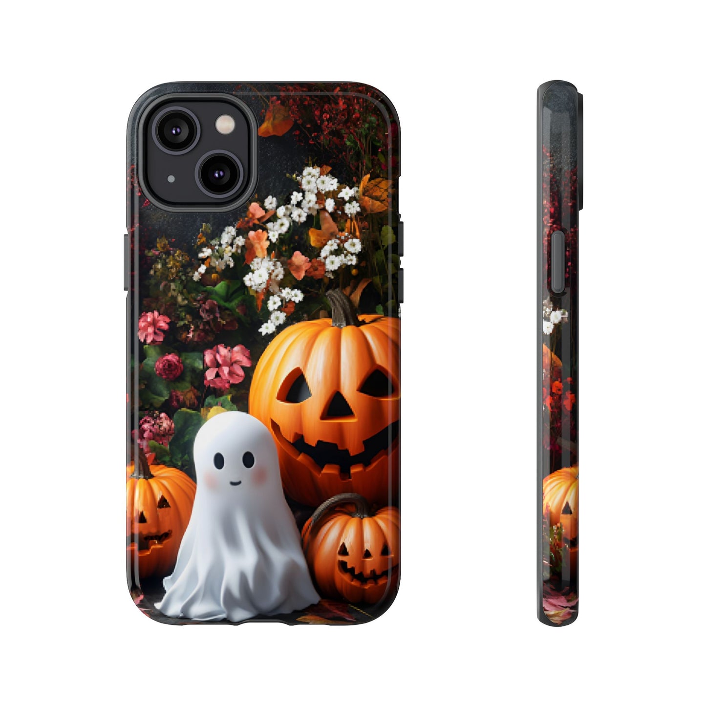 Halloween Phone Case with Cute Ghost and Pumpkins - iPhone 16 15 14 13 12 11, Samsung Galaxy & Google Pixel Phone Covers