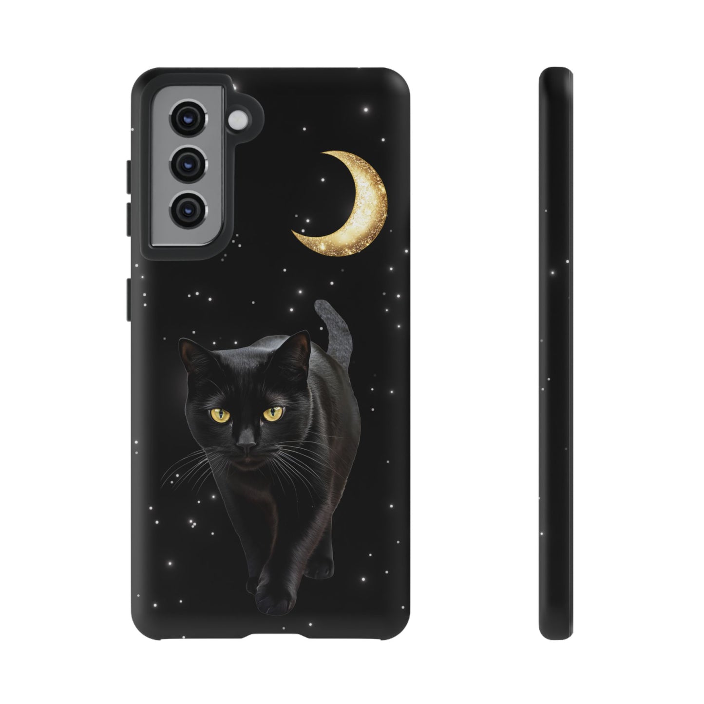 Black Cat and Moon Phone Case - Celestial Cat Lover Phone Cases for iPhone 16 15 14 13 12 11, Samsung Galaxy & Google Pixel