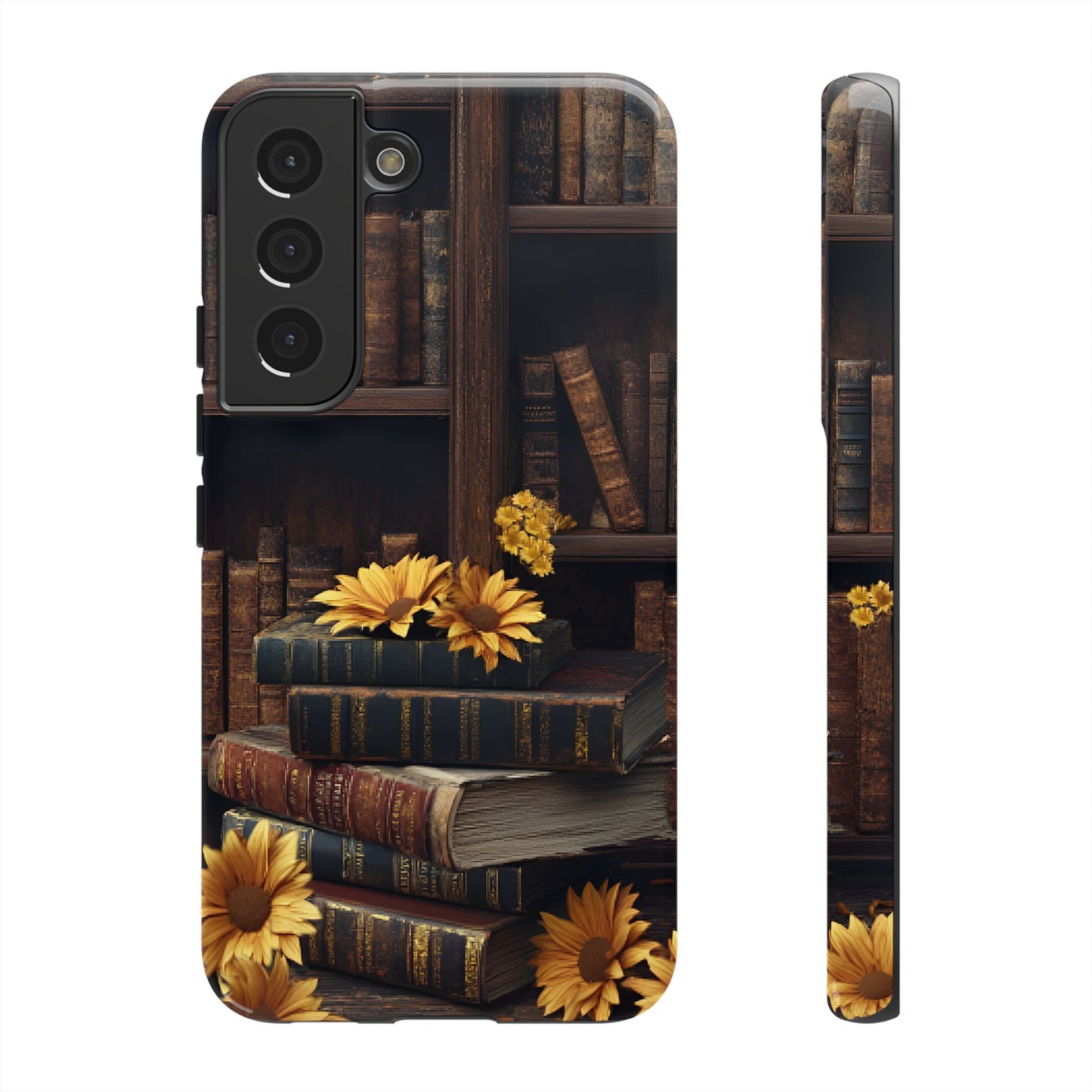 Vintage Books and Sunflowers Phone Case - Dark Academia Library Phone Cases - iPhone 16 15 14 13 12 11, Samsung Galaxy & Google Pixel Phone Covers