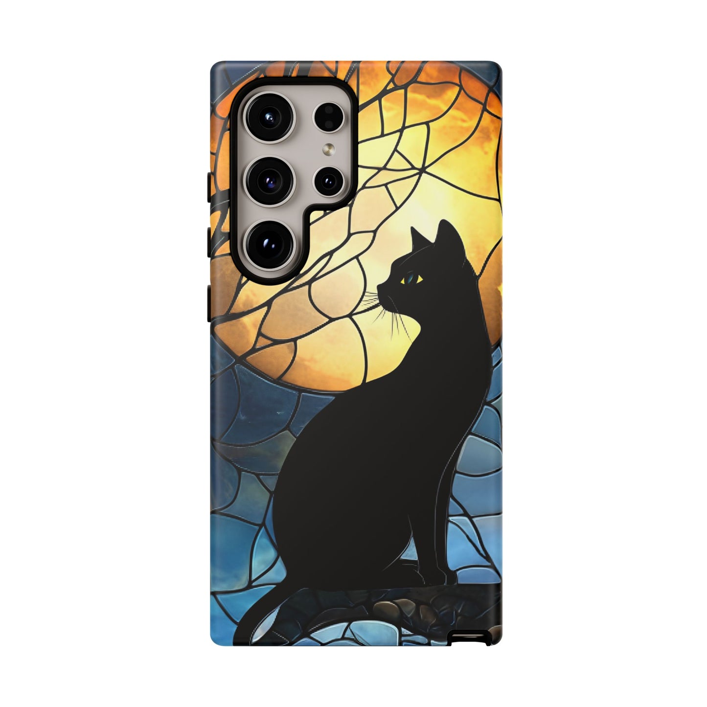 Black Cat and Moon Stained Glass Phone Case - Celestial Cat Lover Phone Cases - iPhone 16 15 14 13 12 11, Samsung Galaxy & Google Pixel Phone Covers