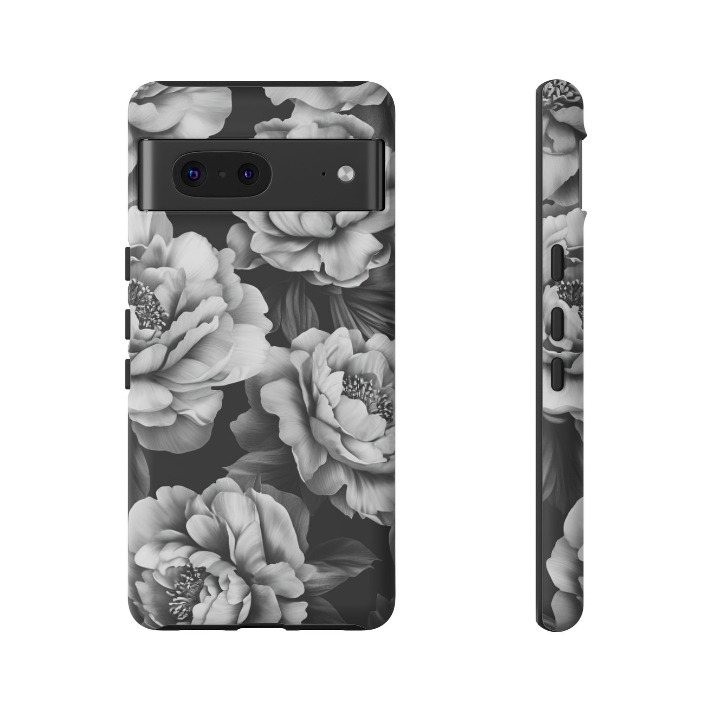 Black and White Peony Flower Phone Case - Aesthetic Dark Floral Phone Cases - iPhone 16 15 14 13 12 11, Samsung Galaxy & Google Pixel Phone Covers