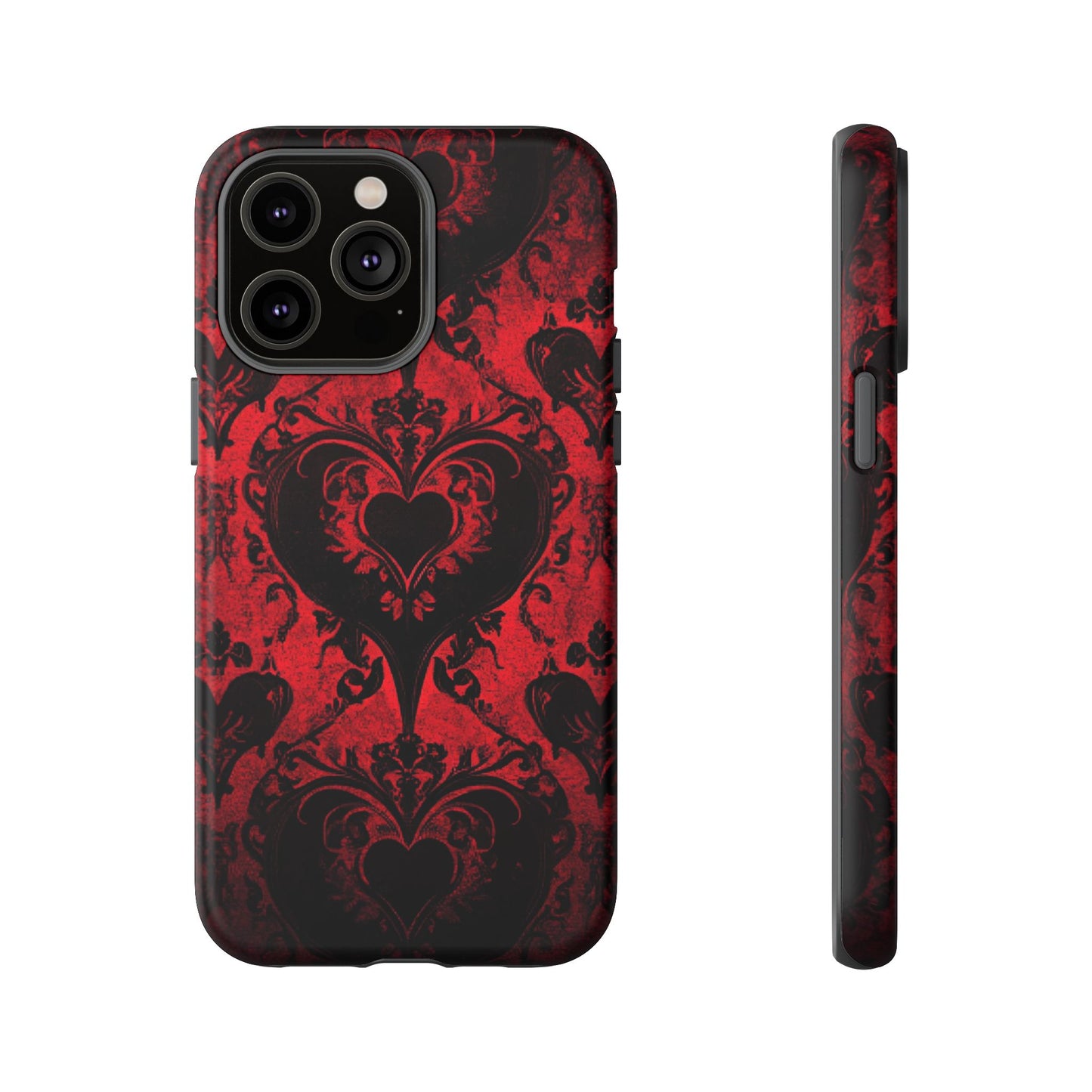 Gothic Dark Romance Phone Case - Black Hearts Phone Cover for iPhone 16 15 14 13 12 11, Samsung Galaxy & Google Pixel