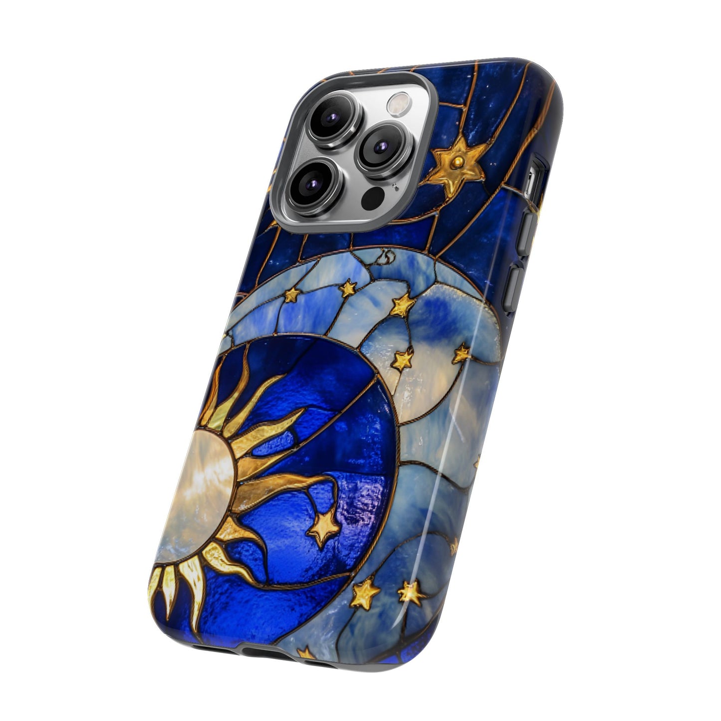 Moon and Sun Stained Glass Phone Case for iPhone 16 15 14 13 12 11, Samsung Galaxy & Google Pixel