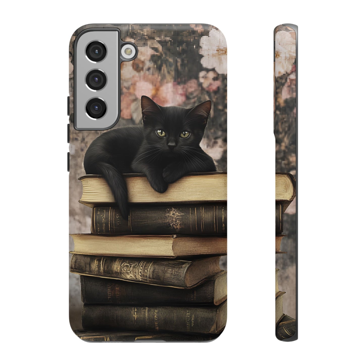 Black Cat and Books Phone Case - Vintage Dark Academia Library Phone Cases - iPhone 16 15 14 13 12 11, Samsung Galaxy & Google Pixel Phone Covers