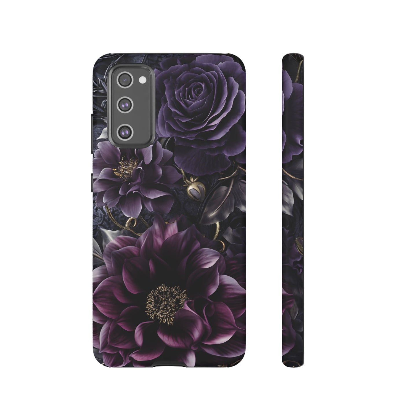 Gothic Dark Floral Phone Case - Aesthetic Purple and Gold Flowers - iPhone 16 15 14 13 12 11, Samsung Galaxy & Google Pixel Phone Covers